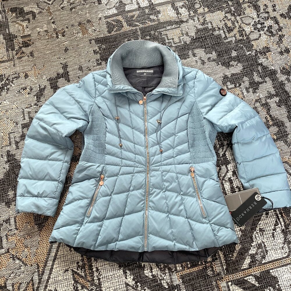 BERNARDO Down Primaloft Puffer Jacket Packable NWT XL Seafoam Rose Gold Hardware